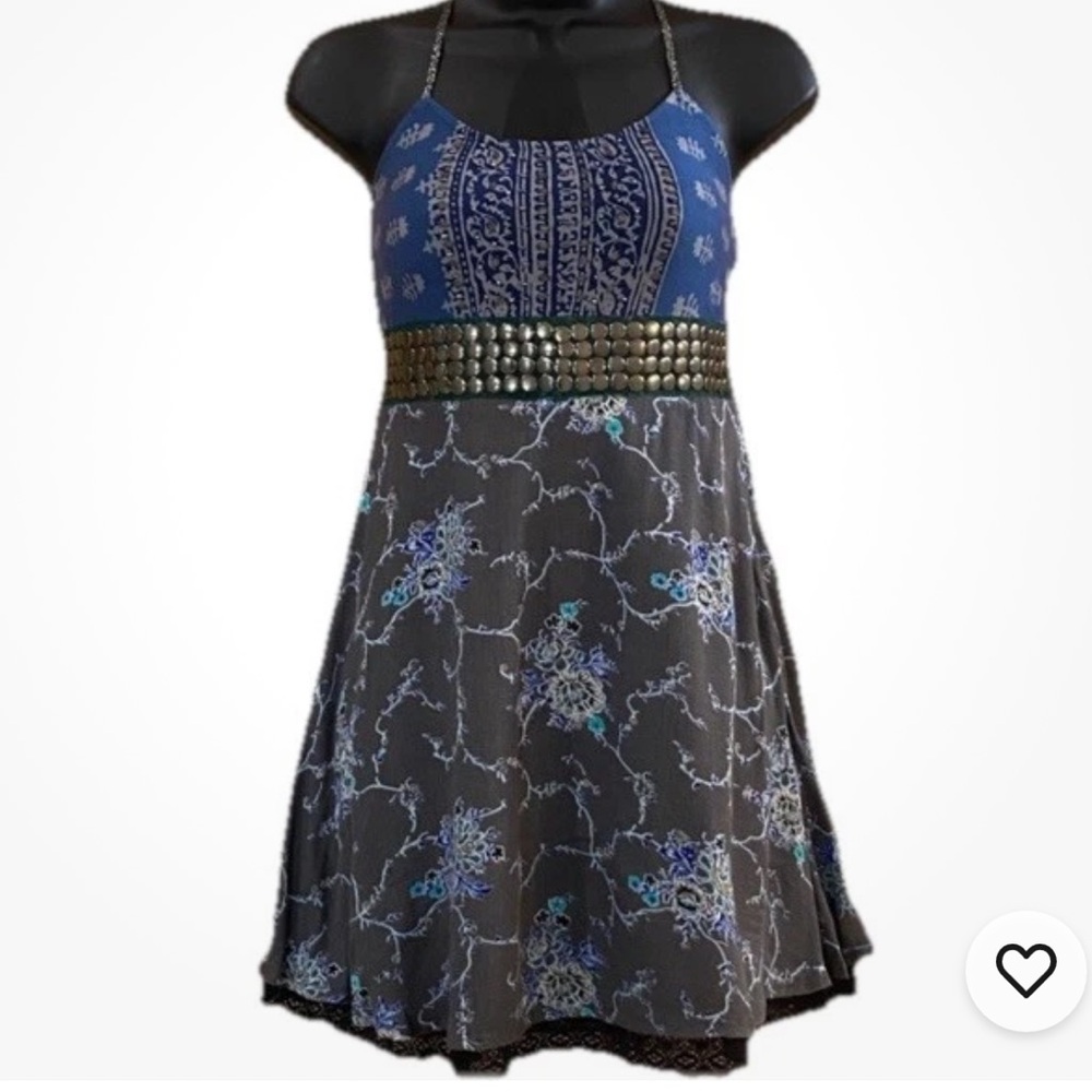 Free People Gray Mini Skirt with Blue Floral Print